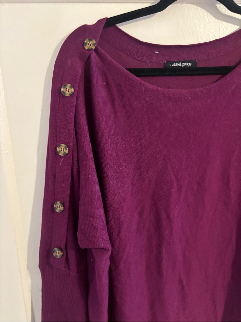 Cable & Gauge Magenta Button-Trim Knit Pullover